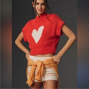 Maeve by Anthropologie Red Heart Turtleneck Sweater Vest